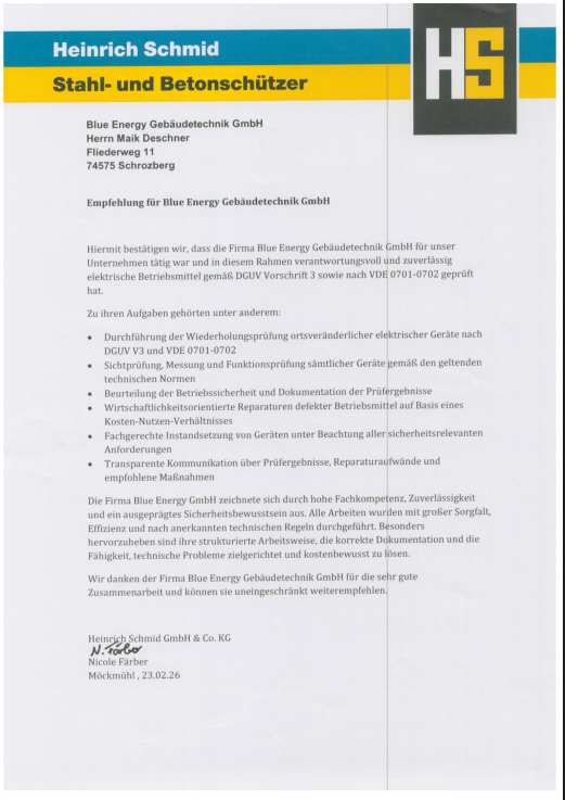 Empfehlungsschreiben Heinrich Schmid