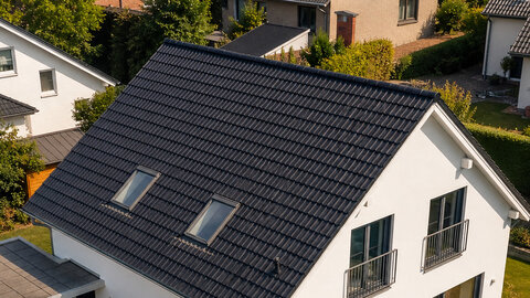 Unbelegtes Ziegeldach vor der Montage einer Photovoltaikanlage